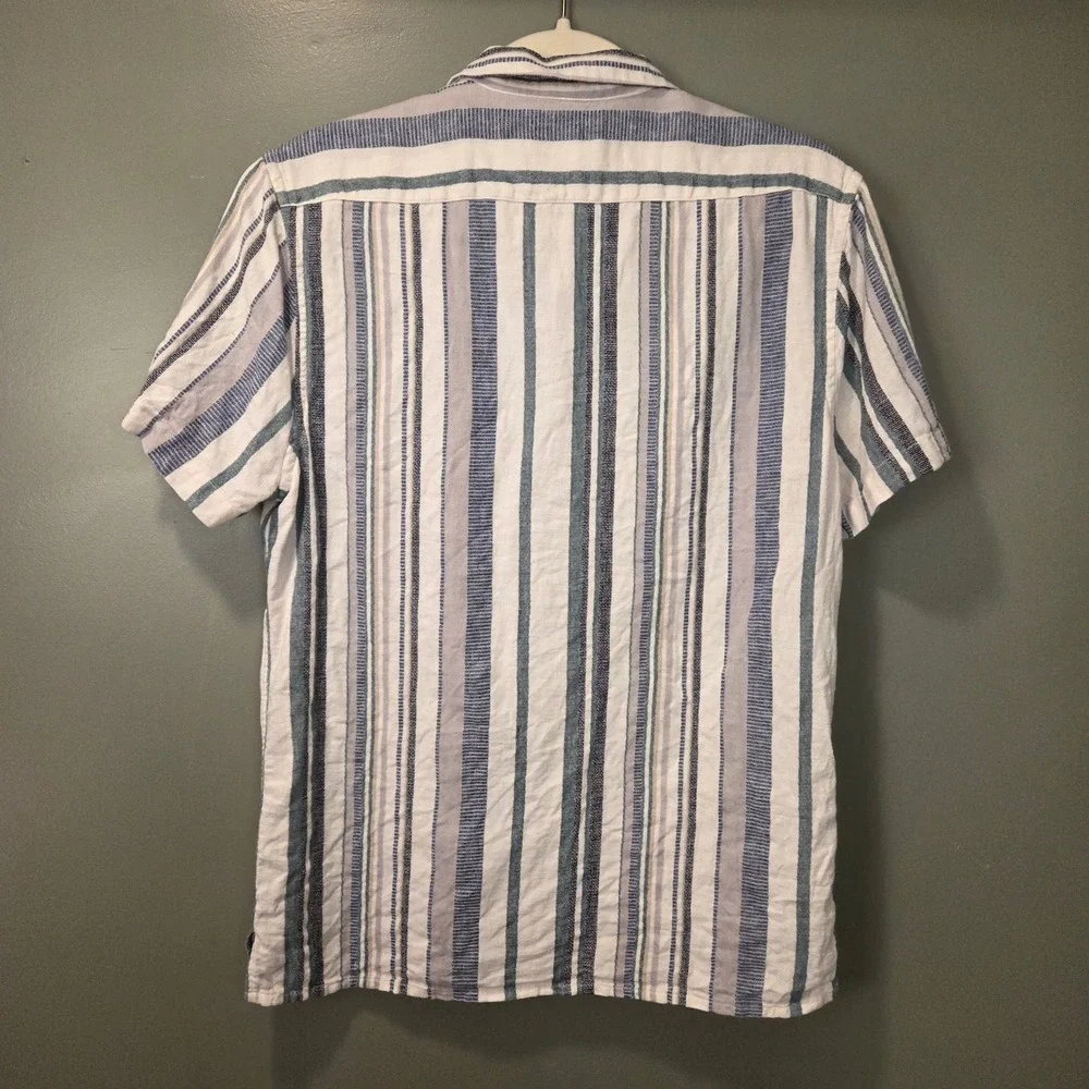 Express Men's Linen & Cotton Striped Short Sleeve Button Up Size S Camp Collar
